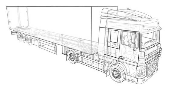 一辆半拖车的大卡车。用于放置图形的模板。3d 渲染
