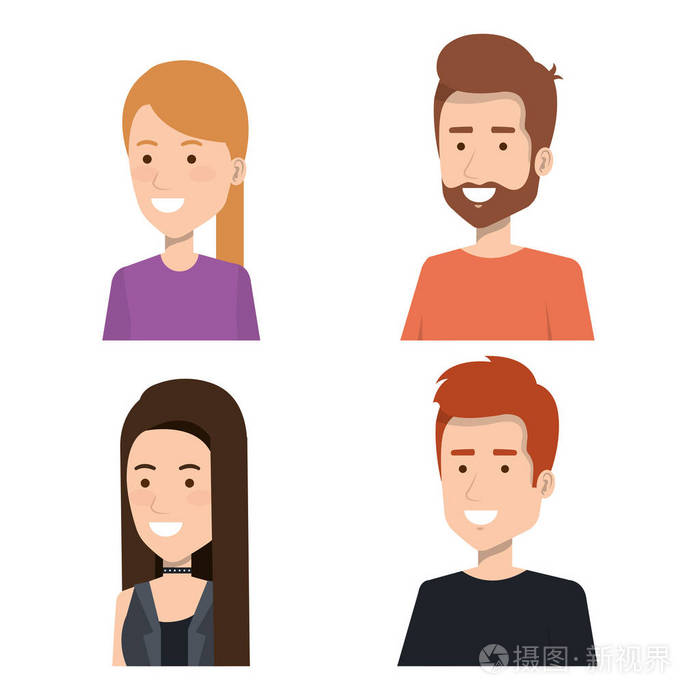 一套风格的年轻人微笑的肖像插画-正版商用图片0ugmau