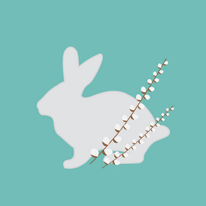 兔子复活节和柳树分支向量例证