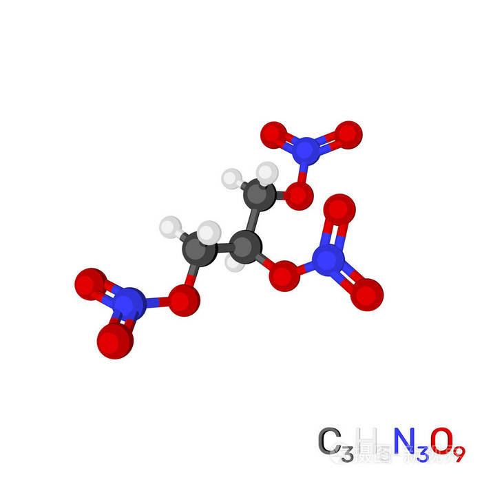trinitroglycerin(硝酸甘油 模型分子.隔离在