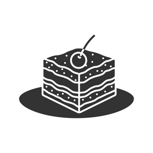 提拉米苏字形图标。蛋糕与樱桃。剪影符号。负空间。矢量隔离插图