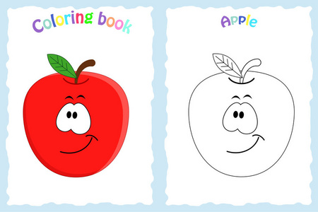 着色书页为儿童与多彩的苹果和剪影