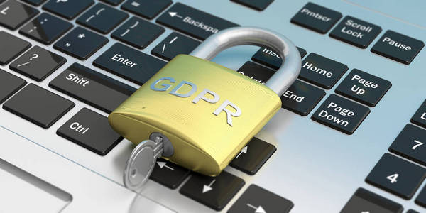 欧盟通用数据保护条例。Gdpr 在电脑键盘上的挂锁上。3d 插图