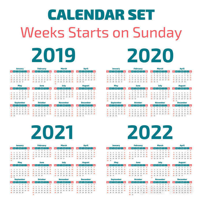 2022年日历表全年,2022年日历一张图 简单的2019-2022 年日历