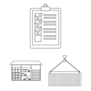 物流服务大纲图标集集合中的设计。物流与设备矢量符号库存 web 插图