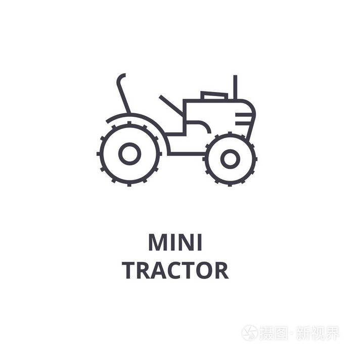 迷你拖拉机矢量线图标, 标志, 背景插图, 可编辑笔画
