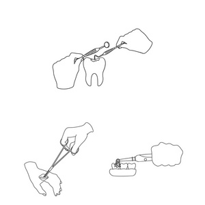 按手操作轮廓图标集合中的设计。手运动在医学媒介符号股票网站插图