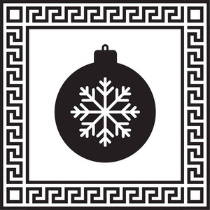 矢量图标圣诞球在一个框架与希腊装饰 Eps