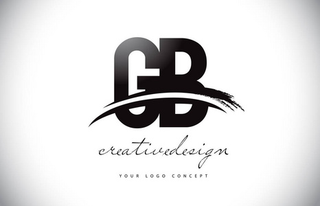 Gb G B 字母标志设计与旋风和黑色画笔笔触。现代创意画笔笔触字母矢量徽标