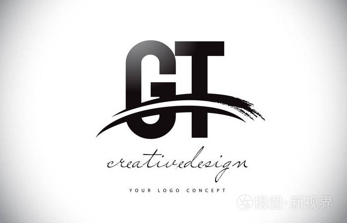 gt g t 字母标志设计与旋风和黑色刷子冲程.