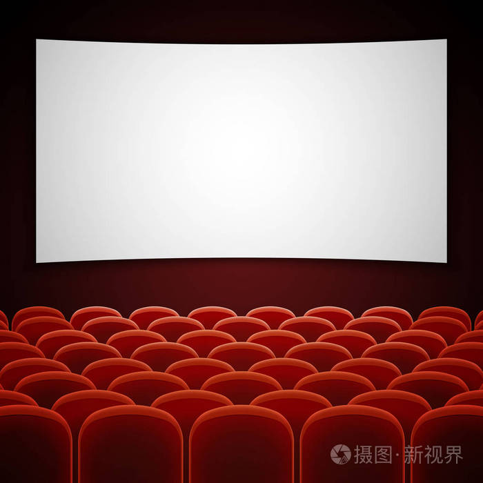 白色的空白屏幕电影院电影大厅.矢量图
