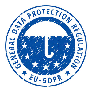 通用数据保护规则的欧盟Gdpr 平板标签矢量图解设计文本和雨伞