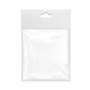 逼真的白色空白塑料袋与挂槽。Eps10 矢量