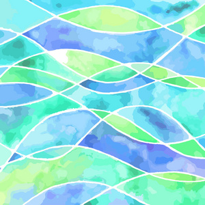 抽象淡蓝色和绿色波浪矢量水彩画。艺术纹理柔和的背景, 正方形格式