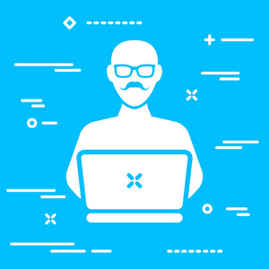 成人用户或高级软件开发人员概念图标蓝色背景