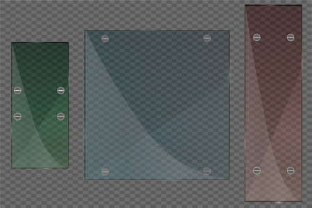 玻璃板的设置。矢量玻璃横幅在透明背景上。矢量图