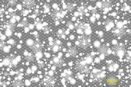 在透明背景下, 散景模糊的矢量降雪效应。Eps 10