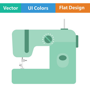 现代缝纫机图标。平面色彩设计。矢量插图
