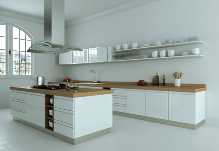 白色现代厨房室内设计插图图片