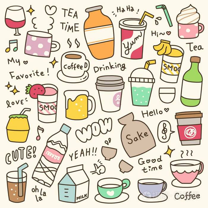 套装可爱的饮料涂鸦插画-正版商用图片0ukltv-摄图新视界