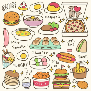 一套可爱的膳食和菜涂鸦图片