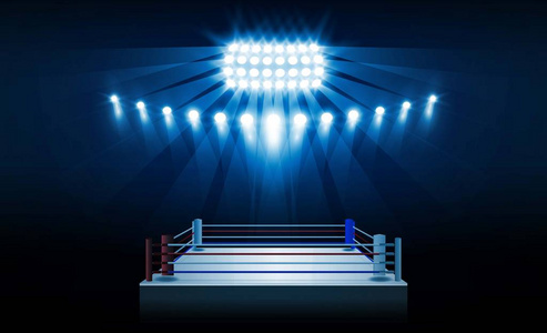 拳击圈竞技场和泛光灯矢量设计。矢量照明