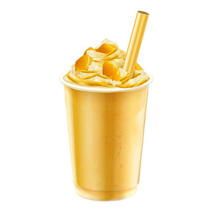分离的芒果冰剃外卖杯在3d 白色背景插图