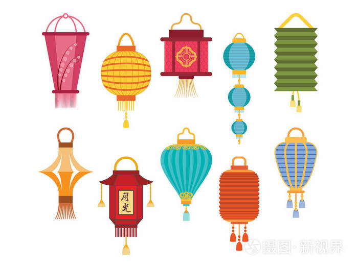 中国灯笼灯纸节日庆祝亚洲图形庆祝灯矢量插画