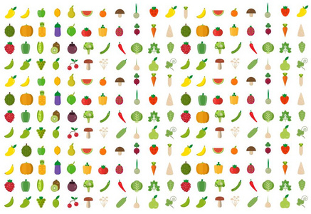 分离的蔬菜水果背景。矢量插图