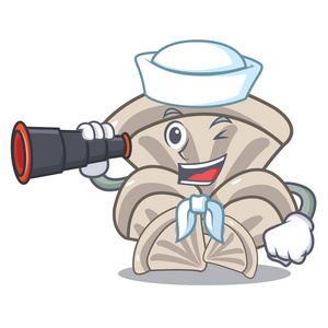 水手用双目牡蛎蘑菇吉祥物卡通矢量插画