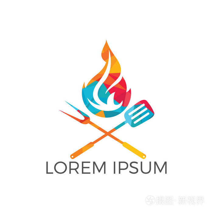 新鲜牛排标志设计.牛排和烧烤烧烤图标