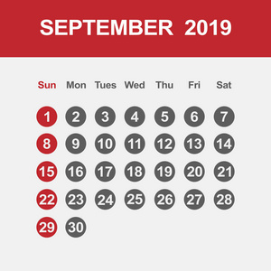 2019年9月日历模板
