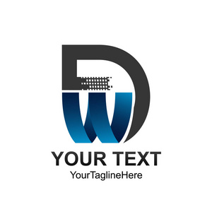 最初的字母 Dw 徽标模板彩色灰色蓝色的商业和公司身份设计