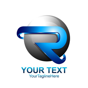 首字母 R 徽标模板彩色蓝色圆圈球面设计业务和公司标识
