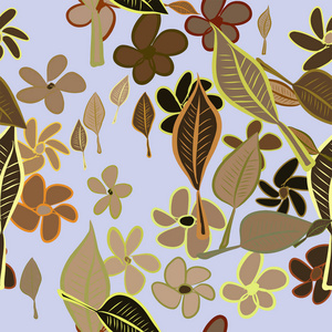 无缝的抽象叶子和花插图背景。卡通风格矢量图形