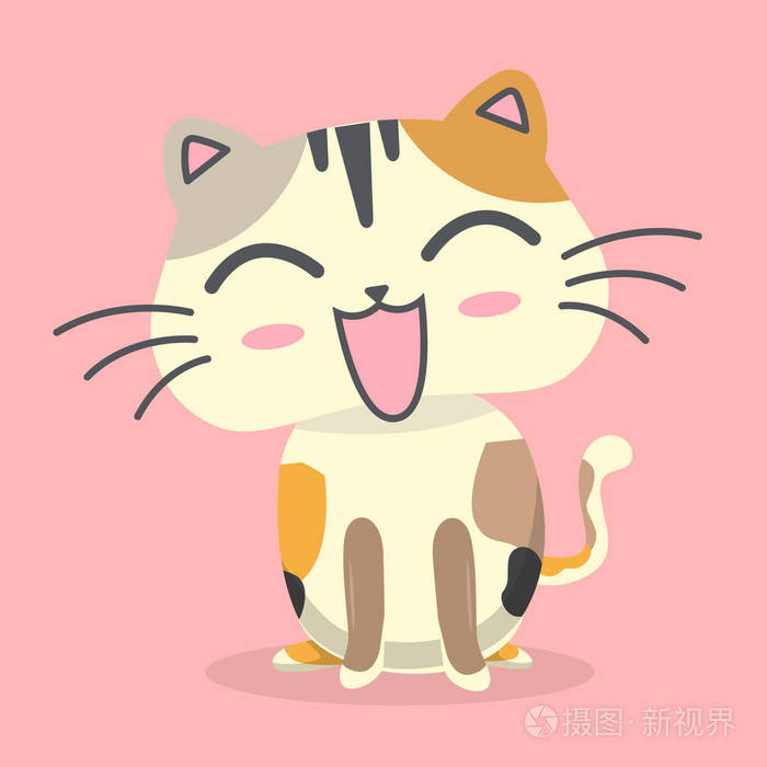 卡通猫咪微笑情绪粉红色背景矢量图像