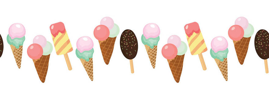 冰淇淋和樱桃水平无缝边框