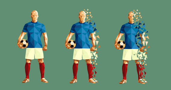 矢量插画足球运动员低聚风格概念法国套件制服彩色世界杯2018俄罗斯冠军