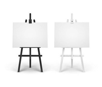 向量集的木制黑色白色画架与模拟了空空白水平画布背景上孤立