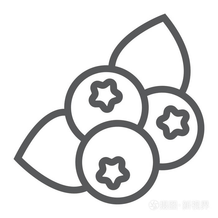 蓝莓线图标 水果和维生素 红醋栗符号 矢量图形 在白色背景上的