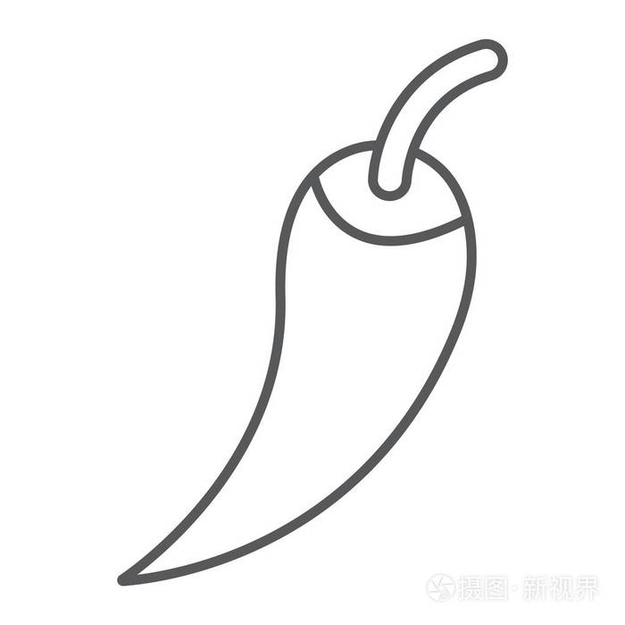 红辣椒薄线图标 蔬菜辣 辣椒符号 矢量图形 白色背景的线性模式