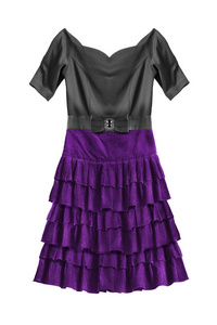 黑色丝绸典雅的礼服与紫色天鹅绒裙子被隔绝在白色