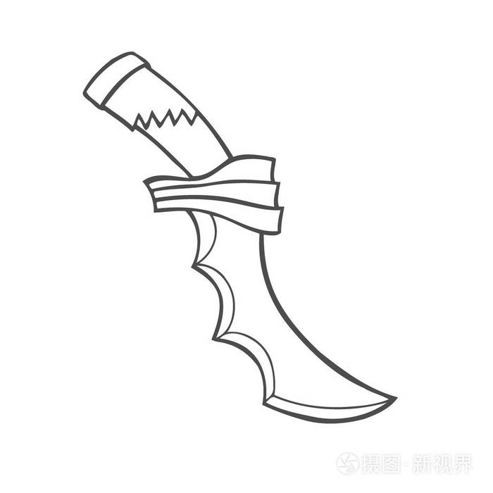 手绘的老式刀.素描的一柄的利器.矢量图