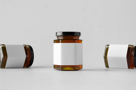 蜂蜜罐子模型三罐。空白标签