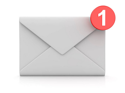 新的电子邮件在收件箱中, 这是一个3d 渲染的计算机生成的图像。在白色上隔离