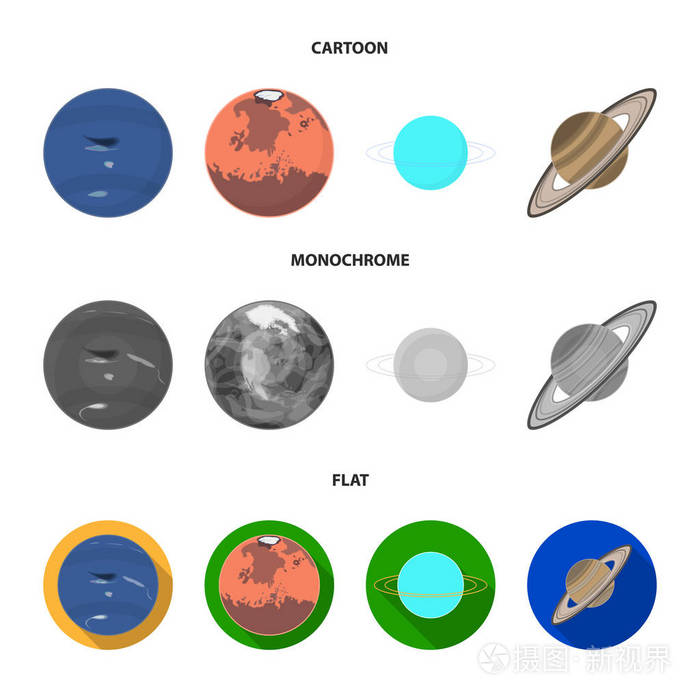 海王星, 火星, 土星, 太阳系的天王星.行星集合图标在