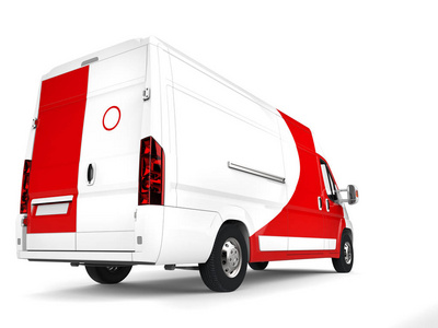 大白色送货面包车与红色的细节背部特写镜头