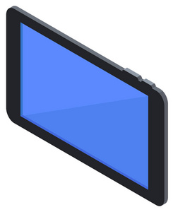 带空白蓝屏等距图标的移动平板电脑。在白色矢量图上隔离