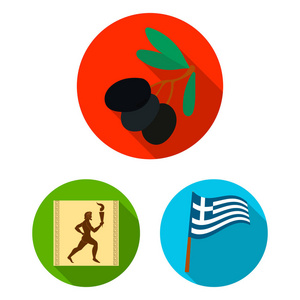 国家希腊平面图标集的设计。希腊和标志性的矢量股票网站插图