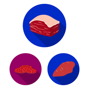 不同的肉类平面图标集合中的设计。肉类产品矢量符号股票网站插图